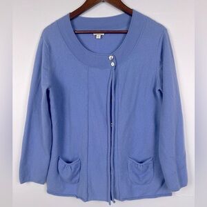 Jill 100% Cashmere Asymmetrical Button Light Periwinkle Lavender Blue Sweater M